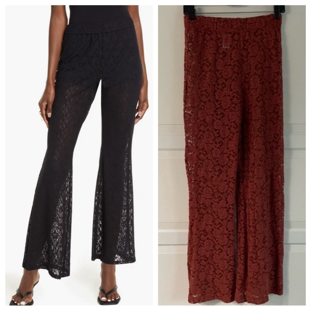 New! Open Edit lace wide leg rust color palazzo pants nwot  30636